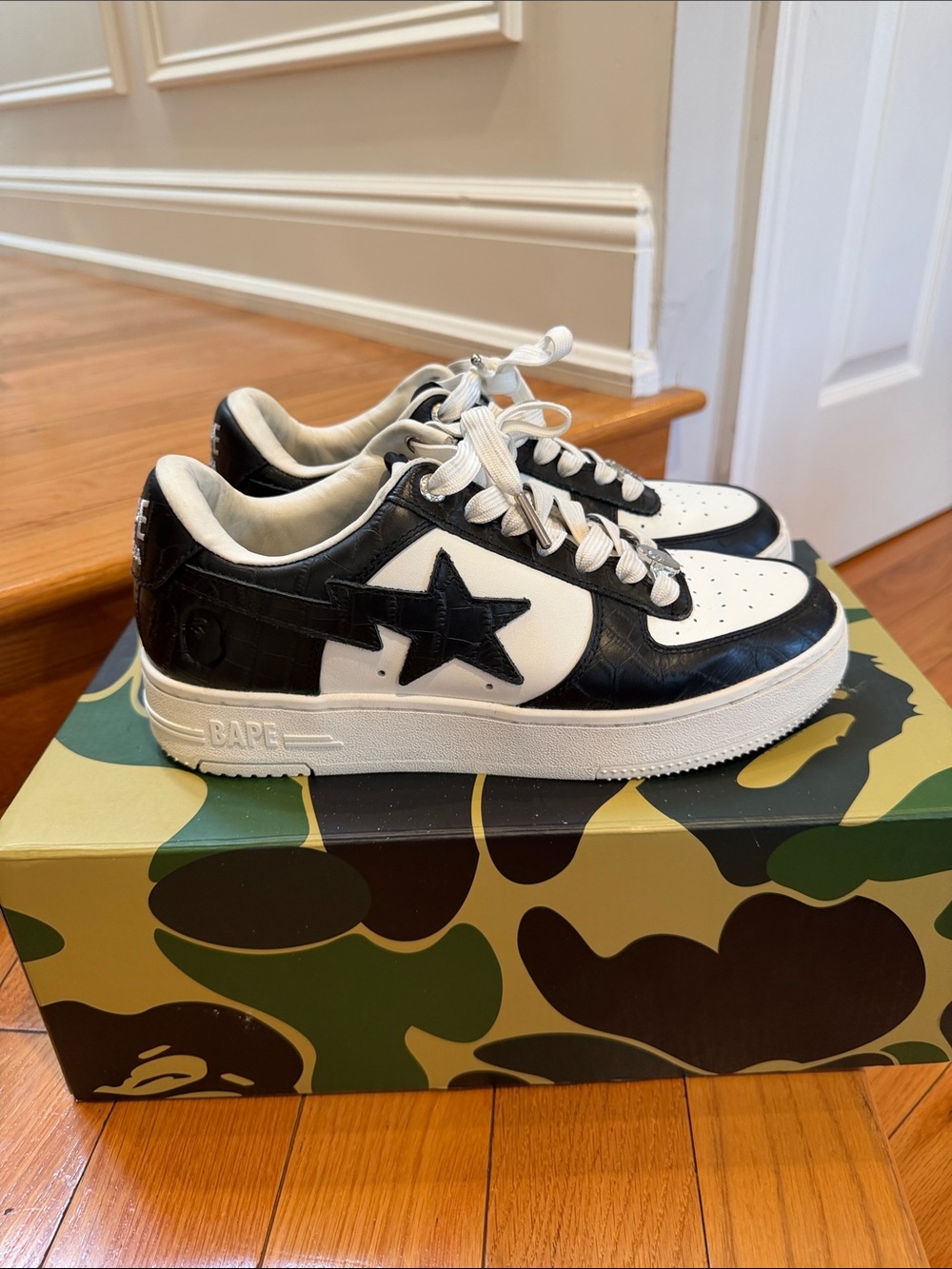 BAPE Black & White Bapesta Low Top Sneakers
